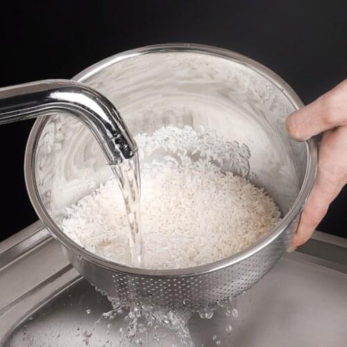 304 Stainless Steel Rice Rinsing Basin round Bason Kitchen Basin Household Draining Basket Washing Basin