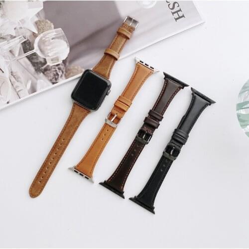 2021 Slim Genuine Leather Watch Strap for Apple Watch Series SE 6 5 4 Fashion Luxury Watch Bands for iWatch 3 2 1 Lady Girl