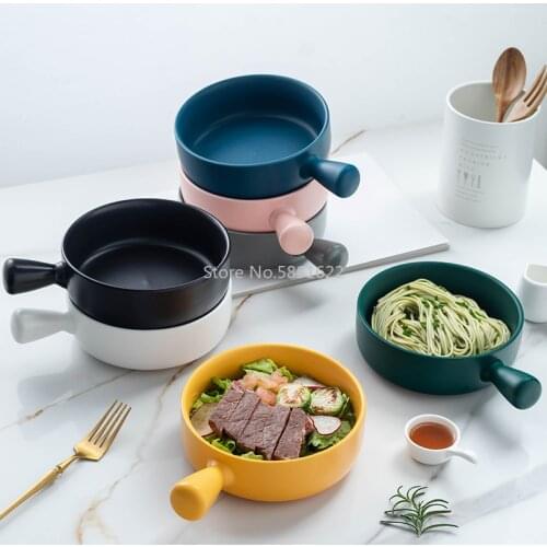 Salad Bowl Ceramic Bowl Plate And Bowl Soup Noodle Bowl Tray Spaghetti Plate Nordic Style Baking Bowl With Handle Mixing Bowl