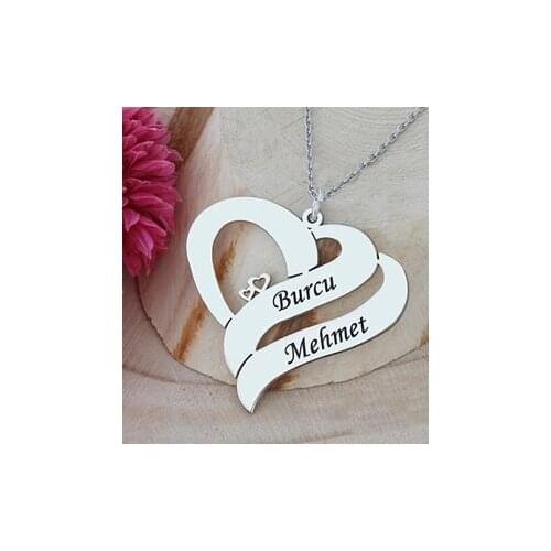 DOUBLE HEART TWO NAME SILVER NECKLACE