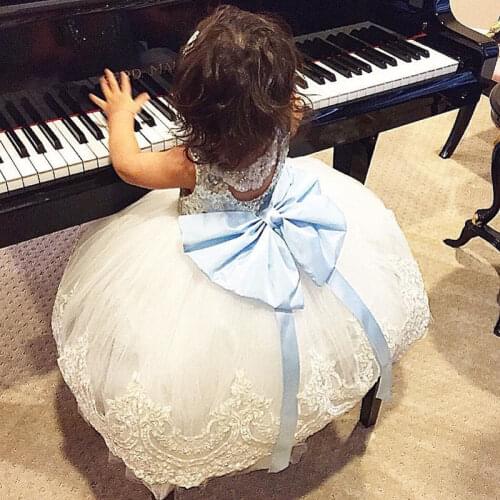 Chic Baby Kids Girls Lace Floral Embroidered Dress Lovely Sequins Decorated Summer Sleeveless Princess Party Holiday Dresses