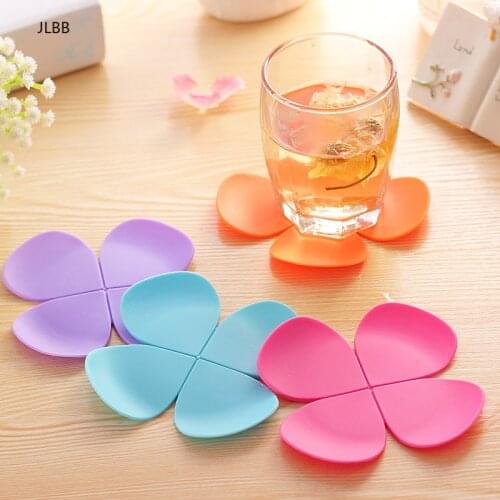 Lucky Silicone Cup mat Cute Colorful Clover Cup Coaster Cup Cushion Holder Drink Cup Placemat Mat Pads Coffee Pad