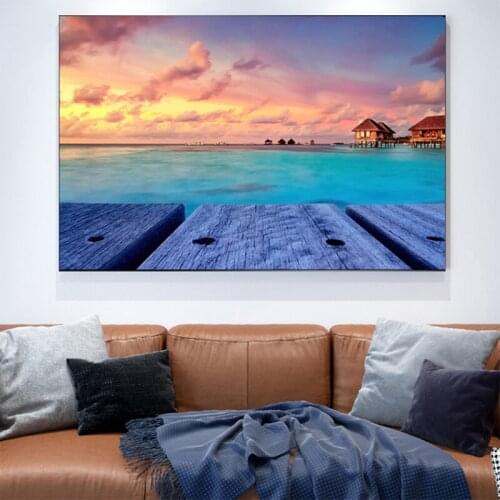 Modern Beautiful Sunset Canvas Painting Blue sea Seascape Posters and Prints Wall Art for Living Room Home Decoration Cuadros