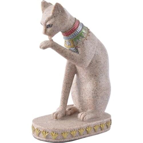 Natural Sandstone Statue Egyptian Cat God Statuette Cat Ancient Egypt Natural Sandstone Craft Sculptures Home Table Decoration