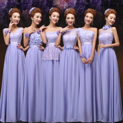 Custom Made Light Purple Wedding Party Dresses Long Halter Bridesmaid Dresses Bride Sister Dress Sweet Memory