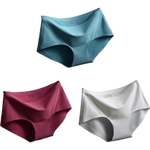 3 PCS/LOT sexy women traceless panties ice silk comfortable lady large size triangle panties female underwear lingerie briefs