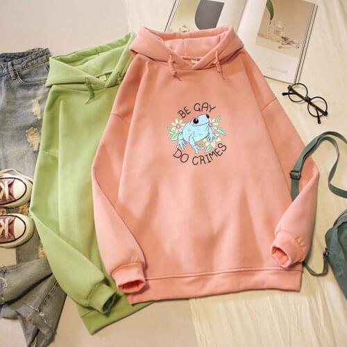 Frog Printed Pullover Sweatshirt Oversized Hoodie Casual Long Sleeve Hooded Goth Aesthetic Winter Woman Tracksuit Fashion Tops