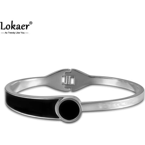 Lokaer Classic Cuff Bangles White Gold Color 316L Stainless Steel Wedding Bangles Bracelets Jewelry for Women B17003