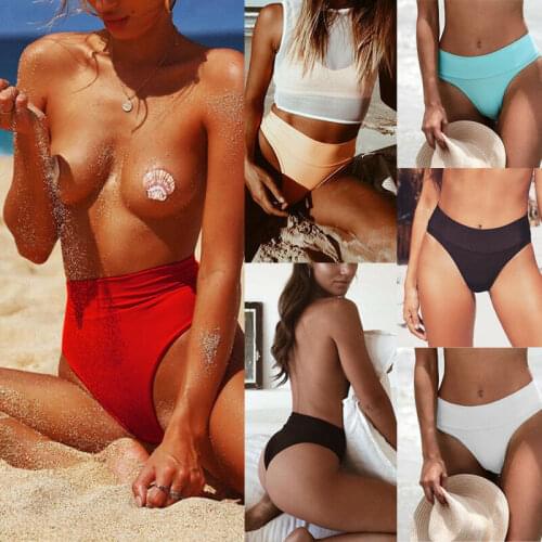 Womens Sexy Summer Bikini Thong Bottom Brazilian V Cheeky Ruched Triangle Swimwear High Waist Beachwear