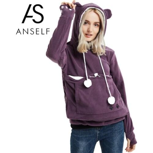 Winter Women Hoodies Carry Pet Pocket Sweatshirt Pouch Hood Tops Cat Dog Keep Warm Breathable Hooded Bags Cats Supplies