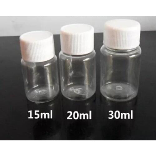 100pcs/lot 15ml 20ml 30ml Plastic Bottle 30g Empty cylindrical Pet transparent Sample Packaging Bottles