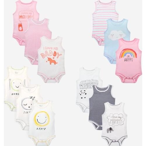 3 pcs 100% cotton vest Summer boys and girls baby vest newborn Siamese clothes cotton baby vest a variety of optional