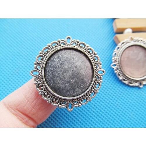 50pcs Antique Silver/Antique Bronze Flower Border Base Setting Tray Bezel Pendant Charm,fit 20mm Round Cabochon/Picture/Cameo