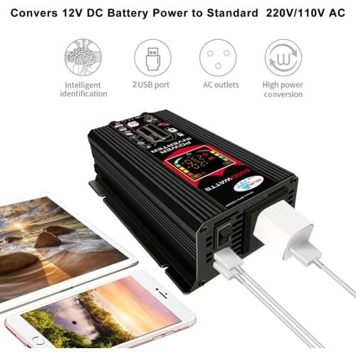 6000W 12V LCD Screen Car Inverter Power Adapter Modified Sine Wave Voltage Transformer Dual USB DC 12V to AC 220V 110V Inverter