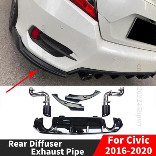 Bumper Lip Sport Splitter Cover Carbon Fiber Side Rear Bumper Diffuser Lip Exhaust Pipe For Honda Civic 10th Gen 2016-2020 Sedan