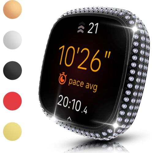 Luxury Women Full Diamond PC Cover for Fitbit Sense Versa 3 2 Watch Case Fashion Lightweight Bumper Bling Hard Protector Shell