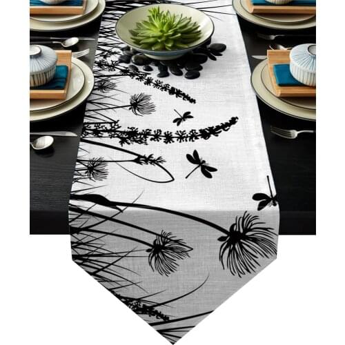 Black Flower Grass Dragonfly Table Runner For Wedding Hotel Party Table Runners Modern Cake Floral Tablecloth Home Decoration