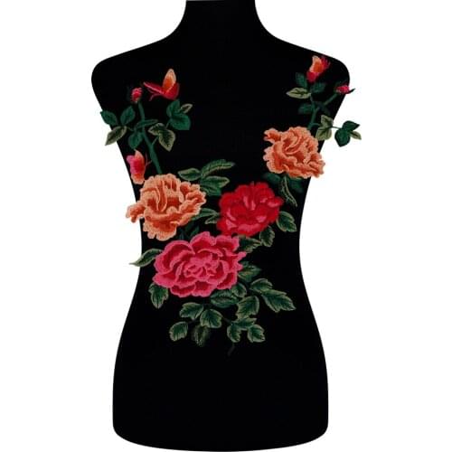 Peony Flower Applique Embroidered Floral Motif Patches Embellishment Sew on Decorative Dress