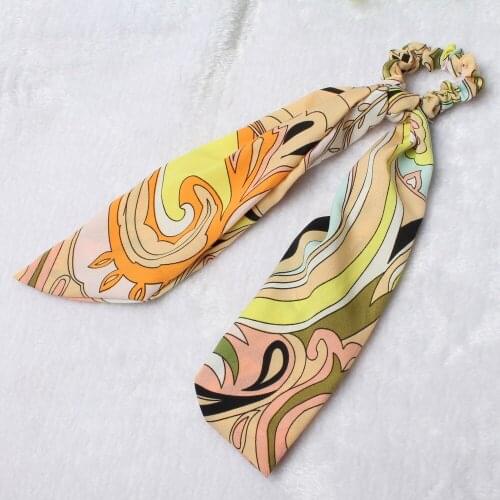 Floral Print Bow Scrunchie Vintage Women Hair Bowknot Streamers Scrunchies Ponytail Holder Headbands Elastic Hair Ties For Girls