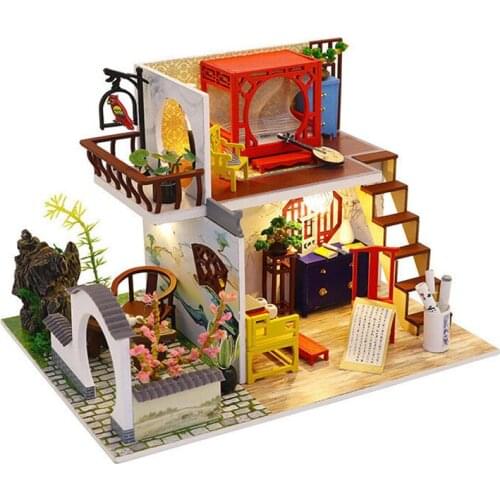 Kids Wooden Doll House Furnitures Diy 3D Garret Loft Miniaturas Assemble Dollhouse Toys for Children Birthday Gifts