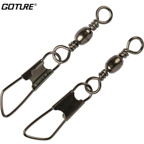 Goture 200pcs/lot Barrel Swivel with Safety Snap Fishhooks Size 10, 8, 4 Fishing Connector Hooks Terminal Fishing Tackle