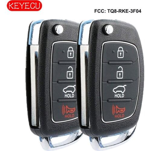 KEYECU 2pcs/lot Replacement Flip Remote Car Key Fob 4 Button 315MHz for Hyundai Santa Fe 2013-2015 FCC: TQ8-RKE-3F04