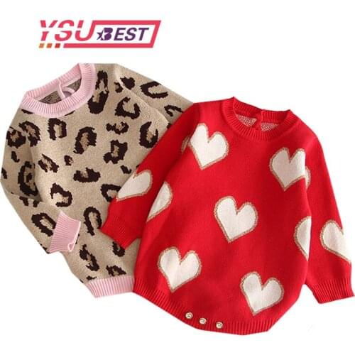 Baby Girls knit Rompers Long Sleeve Knitted Rompers Leopard Baby Princess Triangle Jumpsuit Toddler Kids Autumn Winter Clothing