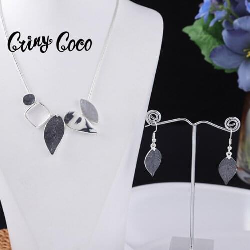 Cring Coco Womens Pendant Necklace Set Fashion Enamel Leaf Chian Necklaces Women 2021 Trend Silver/Rose Gold Jewelry Sets Party