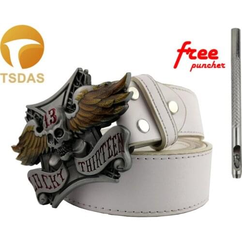 Lucky 13 Skull Wings Cowboy Metal Belt Buckle with Silver Buckle Suitable for 4cm Width Removable Belt In Stock