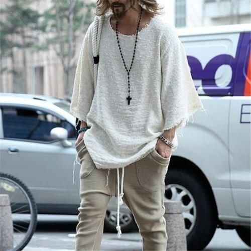 Spot Mens 2021 Long-sleeved Solid Color Trendy Loose T-shirt