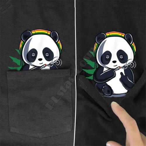 PLstar Cosmos T Shirt summer pocket Smoking Panda in printed t-shirt men for women shirts tops funny cotton black tees