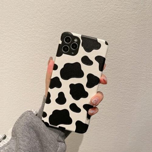 Soft leather iphone case Precision holes iPhone11 protective phone covers cow pattern back cover