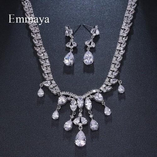 Emmaya Brand New Hot Sale Women AAA Zircon Water Drop Clear CZ Bridal Set for Luxury Wedding Choker Necklace Jewelry Sets Gift