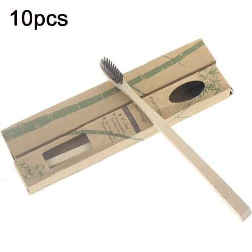 FDA BSCI FSC Certification 10Pcs No Painting Flat Handle Super Cheap Adult Natural Bamboo Tooth Brush Toothbrushes Set Kit