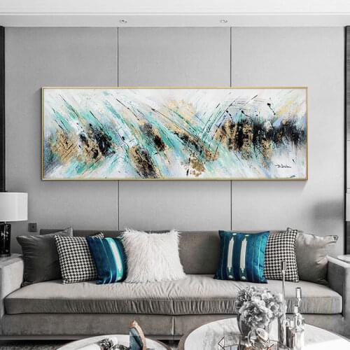 Wall Art Poster Abstract Art Oil Painting on Canvas Print Wall Abstract Golden Green Abstract Picture for Living Room Decor