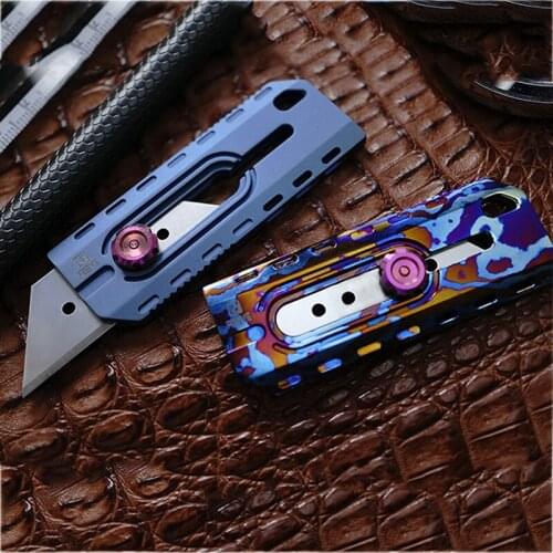Titanium Alloy Wall Paper Cutter Titanium Material Baked Blue Color EDC Utility Knife Precision CNC Production Outdoor Tool
