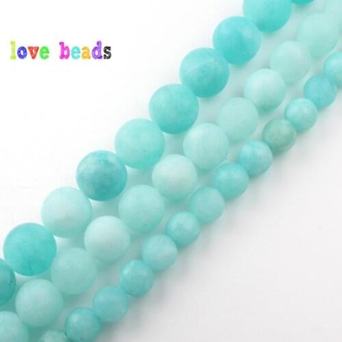 Natural Matte Stone Beads 4/6/8/10mm Dull Polish Blue Amazonite Round Beads For Jewelry Making DIY Bracelet Accessories 15