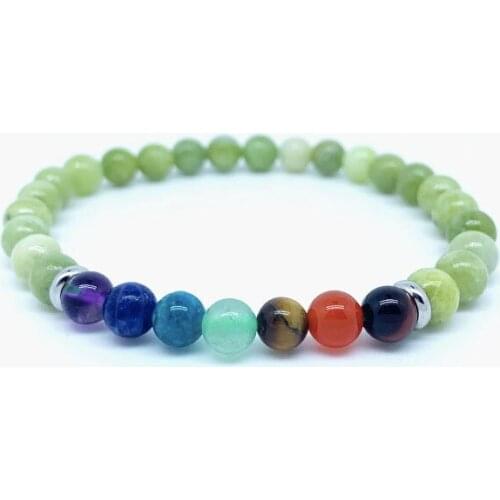 6mm 8mm Natural Green Jade Quartz Bead Gemstone 7 Chakra Bracelet Yoga Lovers Cure Energy Crystal String Beads Wealth Healthy