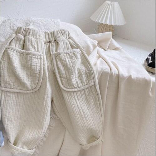 2021 new girls boys long pants cotton linen autumn cool kids pants