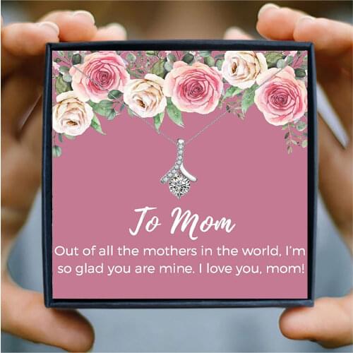 New CZ Rhinestone Women Necklace Mothers Day Gift Jewelry Shiny Unique Heart Pendant Necklaces to Mom Birthday