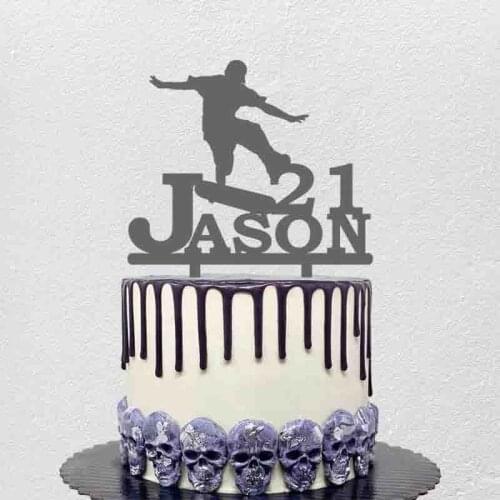 Personalized Birthday Cake Topper Custom Name Age Cowboy Playing Skateboard For Birthday Party Cake Decoration Cake Topper
