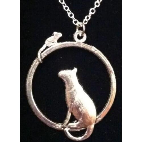 A cat and mouse -Charms Pendant Fashion Jewelry Vintage Animals Statement Sweater Chain Necklace Pendant jewelry-133