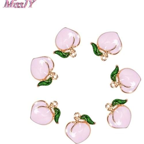 10pcs Fruit Peach Charms Metal Enamel Hangings For Earrings Pendants Hair Rings DIY Headgear Jewelry Making Accessories