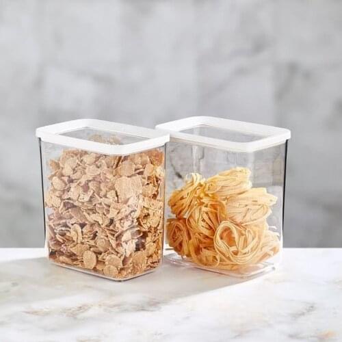 Rectangular Storage Container 2 Pieces Hard Plastic Home Kitchen Refrigrator Store Dry Food Pulse Sugar Lentil Bean 200ML