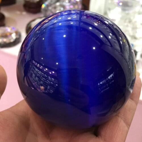 Rare natural quartz blue cat eye crystal therapy ball sphere + bracket