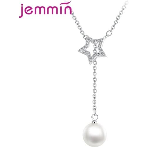 Luxury Star Immitation Pearl 925 Sterling Silver Pendant Necklaces For Women Crystal Cubic Zirconia Korean Chain Necklaces Gift