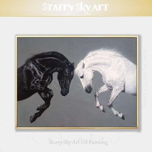 Top Artist Hand-painted High Quality Animal Horse Oil Painting Handmade Black and White Horses Oil Painting for Wall Decoration