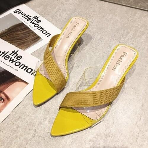 Sexy Queen Gladiator Sandals Knit Women Jelly Transparent PVC Sandals Pointed Toe High Heels Party Cross Women Sandals Zapatilla