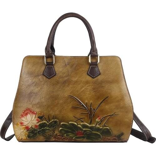 Handbag Large Capacity Casual Bag Female Womens Bag Retro Genuine Leather Shouder Bags for Women New Handmade Embossing