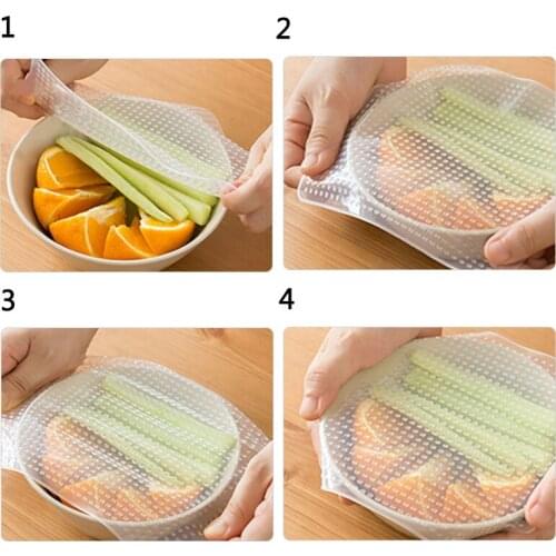 Vinipiak Kitchen 4PCS/set Food Covers Silicone Reusable Fresh Keeping Wrap Multifunctional Food Seal Cover